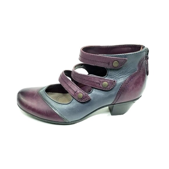 Earth Serano Prune Leather Heels Triple Strap Mary Jane Zip Womens Size 6 B - Picture 1 of 9